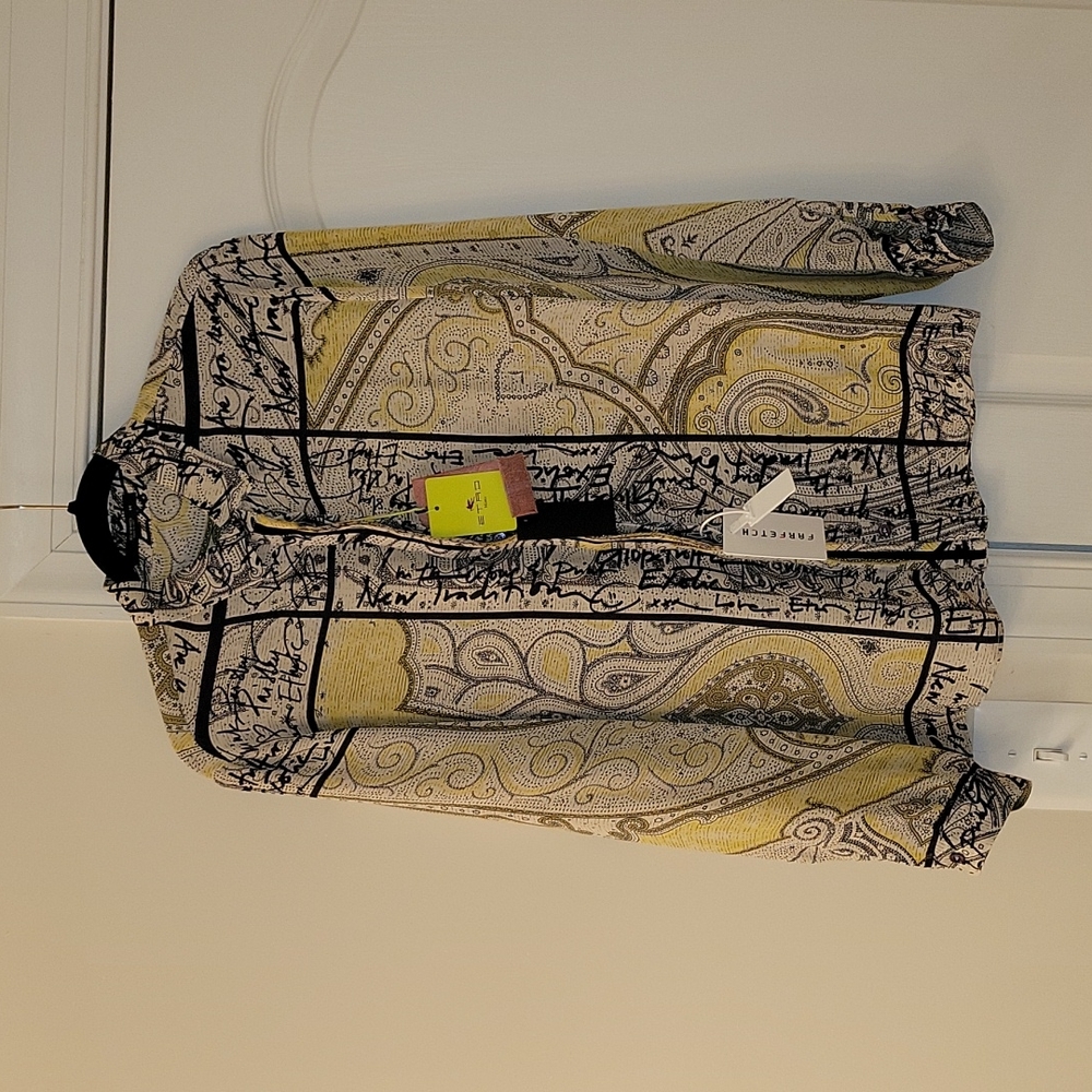 ETRO  Silk Paisley Print Blouse  Size Euro 44 (US 14/16) Black & Lime NWT